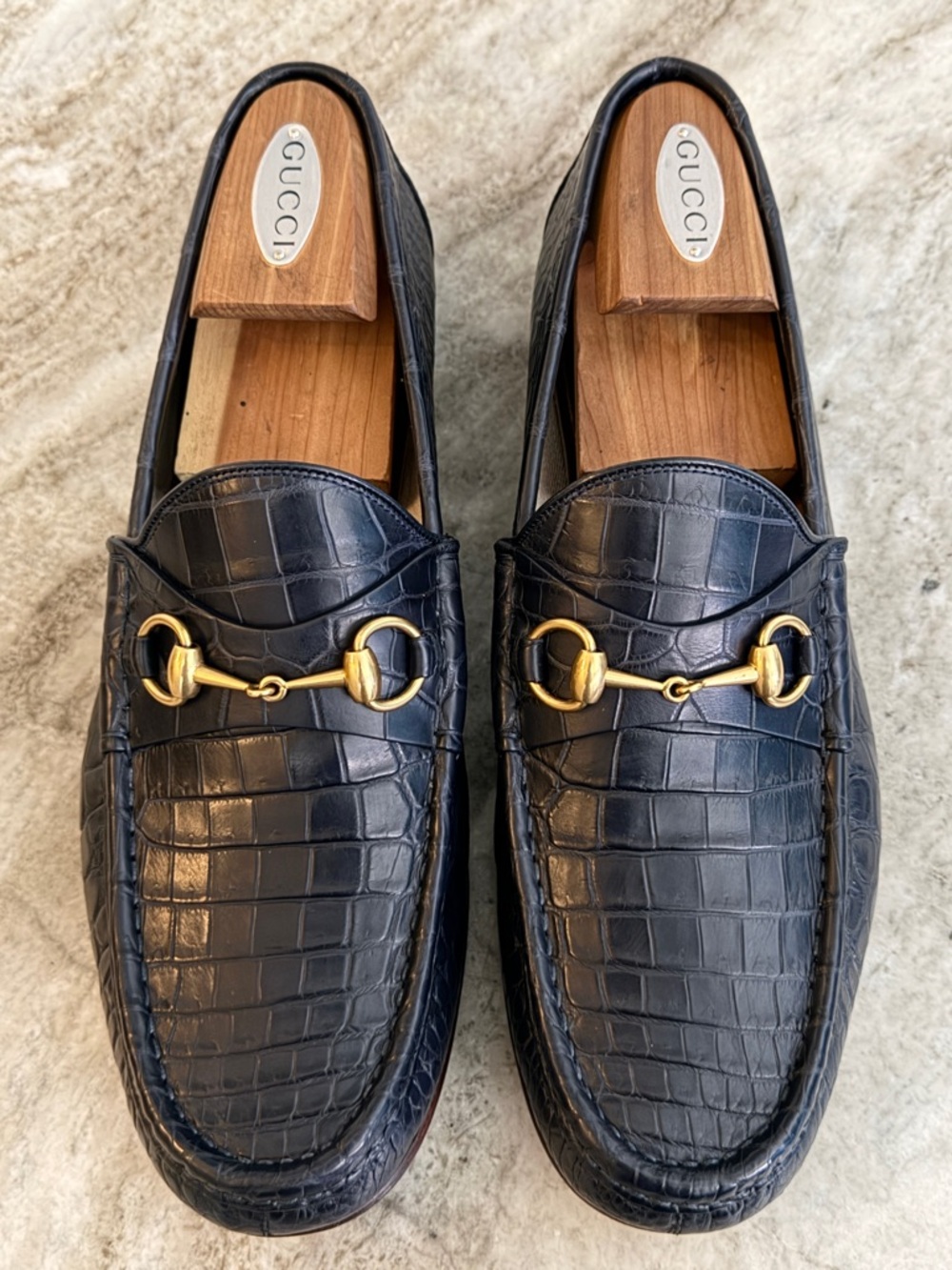 GUCCI 1953 CROCODILE LOAFERS DARK BLUE HORSEBIT JORDAAN 12.5 US $4500 ALLIGATOR